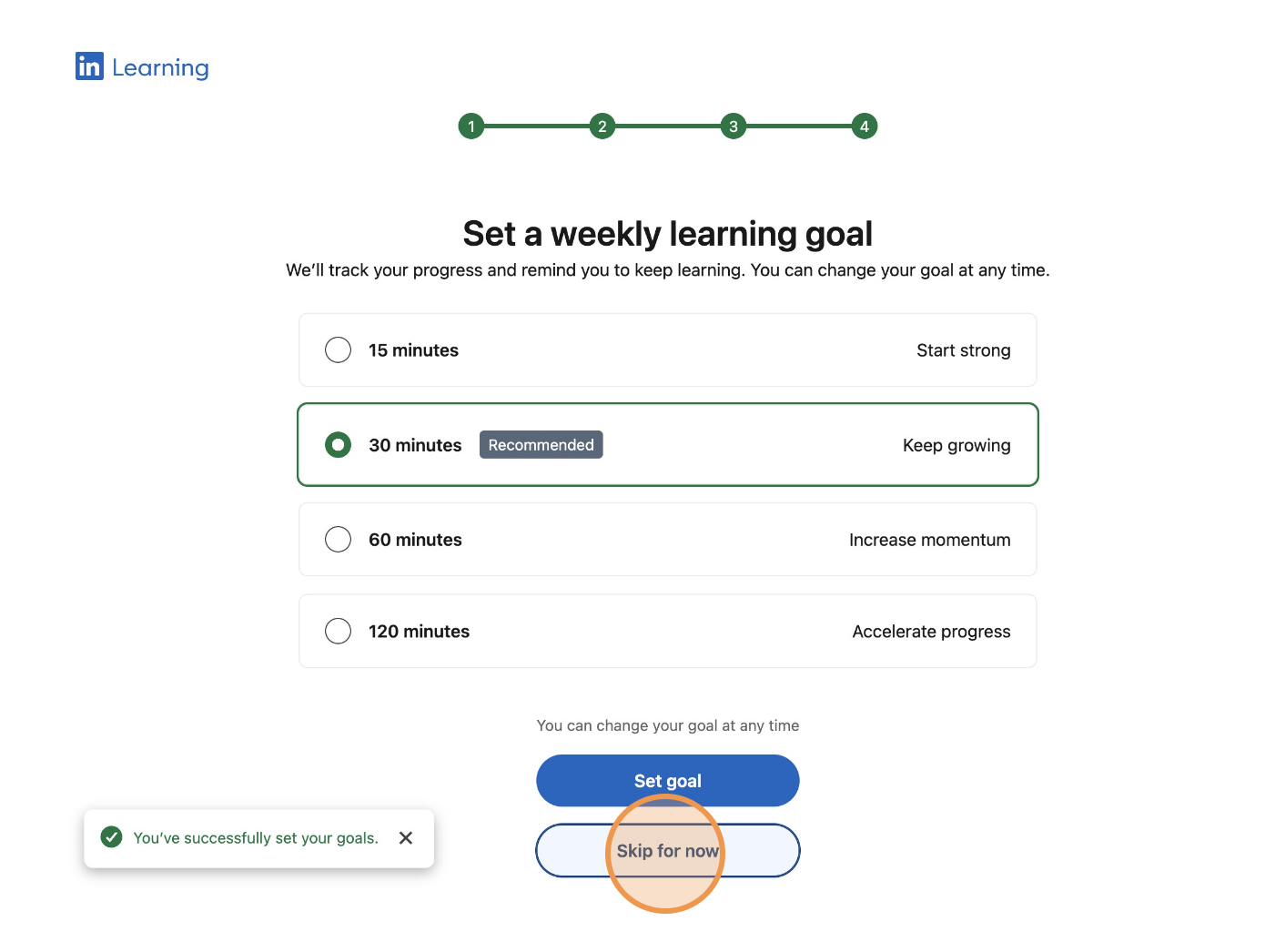 Screenshot of LinkedIn Learning weekly learning goal.